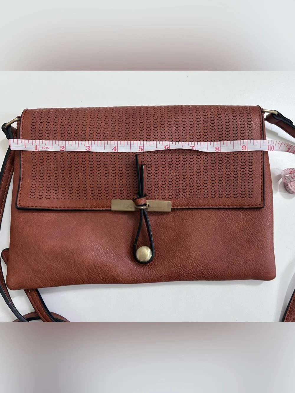 Brown Leather Crossbody Bag with Textured Flap